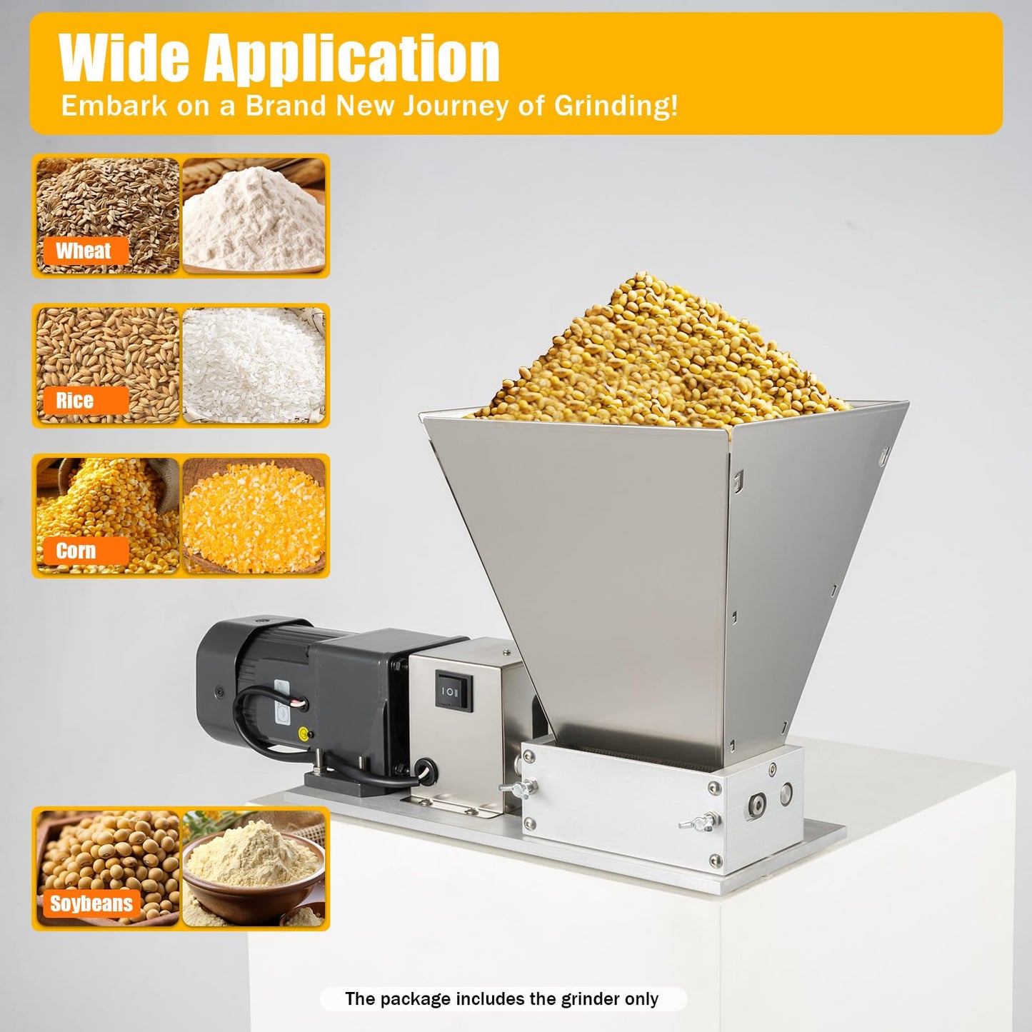 Grain mill, 220V Electric feed mill with Hopper Stainless Steel Malt mill Grain mill Kitchen machine Grain Grinder Home brewer for Grinding Barley Wheat