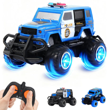 Pup Go Police Car Remote Control with Light for Kids 3 4 5 6 Years, Sturdy Police Car with Remote Control Toy, Mini RC Police Monster Truck Kids 2 Gifts Blue