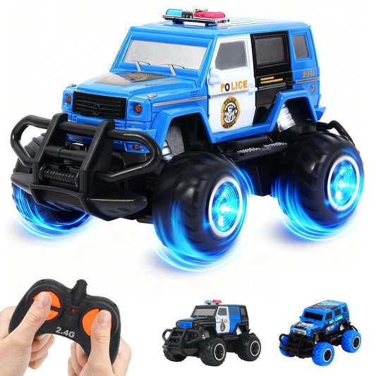 Pup Go Police Car Remote Control with Light for Kids 3 4 5 6 Years, Sturdy Police Car with Remote Control Toy, Mini RC Police Monster Truck Kids 2 Gifts Blue