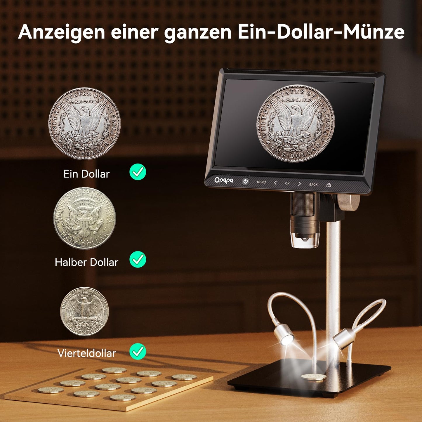 Opqpq ODM702 Coin magnifier with light for collectors, 10" LCD Digital microscope, Full-view coin microscope with screen, Micro soldering microscope for electronics repair, Magnifying glass for adults.
