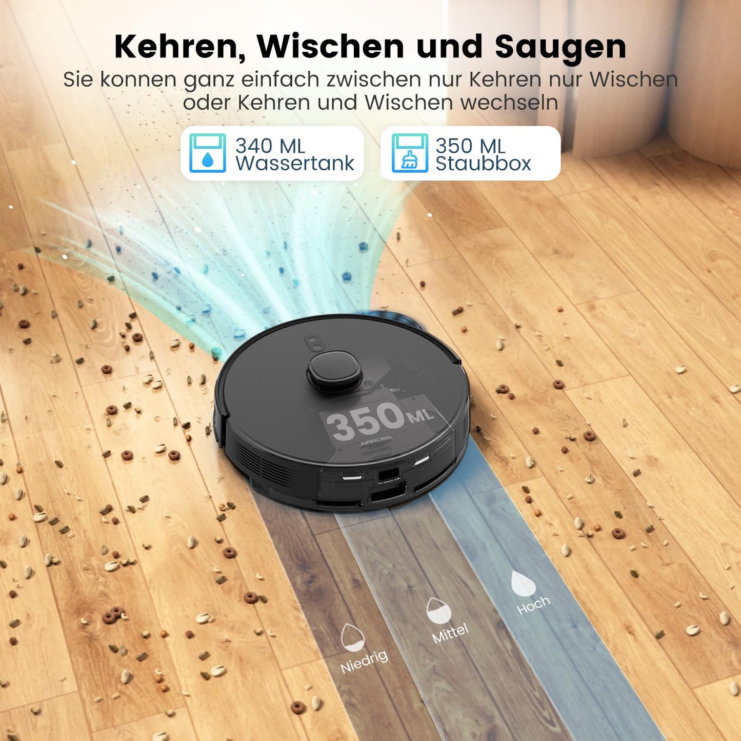 AIRROBO T20+ robot vacuum with mop function, 3.5L dustbin, automatic emptying station, 180min runtime, LiDAR navigation, strong suction power for carpets and pet hair, APP control.