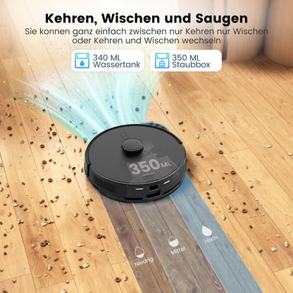 AIRROBO T20+ robot vacuum with mop function, 3.5L dustbin, automatic emptying station, 180min runtime, LiDAR navigation, strong suction power for carpets and pet hair, APP control.