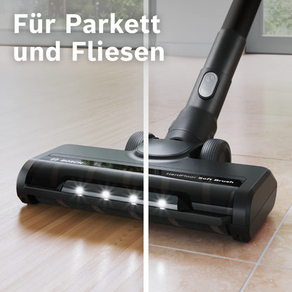 Bosch hard floor soft nozzle BHZUHF, suitable for cordless Unlimited Series 6 and 8 battery vacuum cleaners, for parquet and tiles, LED lighting, gentle cleaning, original accessory, black