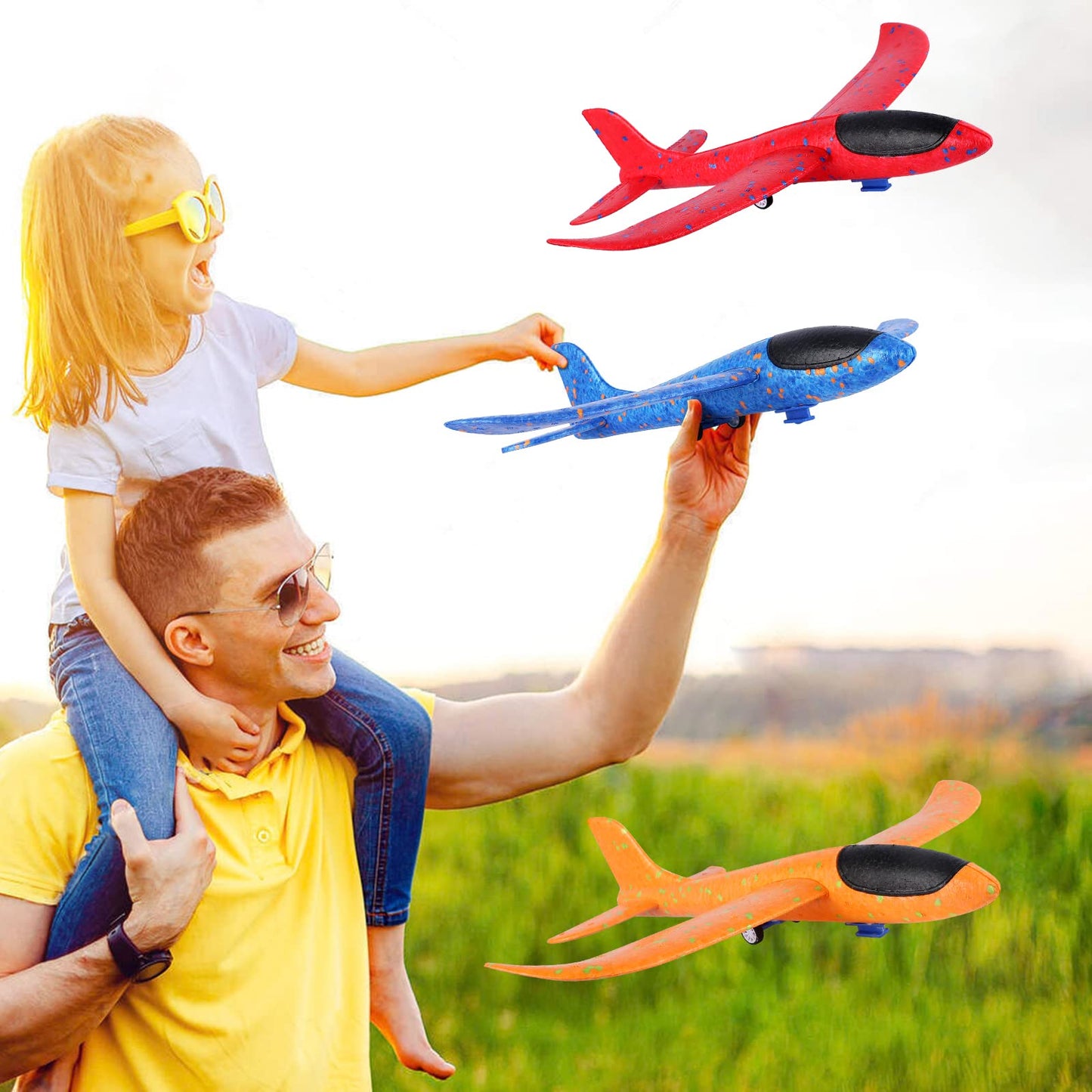 Airplane toy, foam glider catapult gun children's toy, kids outdoor garden interactive games children’s birthday gifts boys girls for ages 3 4 5 6 7 8 9 10 years.