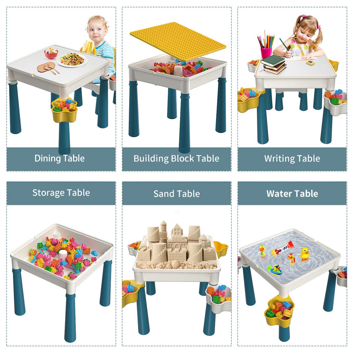 burgkidz Kids Table with Chairs, Children's Play Table with 1 Chair and 130 Large Building Blocks, Creative Construction Toy for Boys and Girls from 2 Years, Macaron.