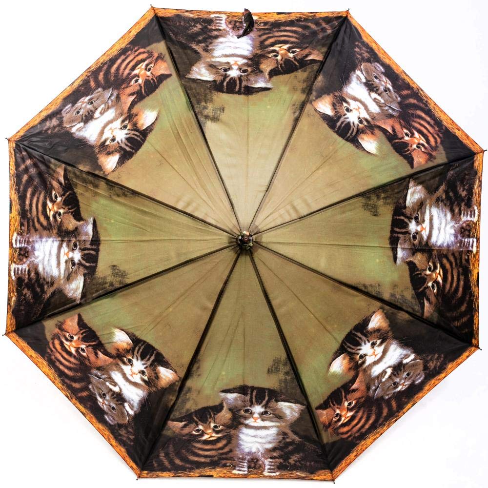LUCKYWEATHER umbrella Stick umbrella Women's design J. C. Wilsion Four Kittens Auto open/close I Large, stable, and high-quality stick umbrella I Umbrellas with UV protection