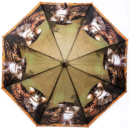 LUCKYWEATHER umbrella Stick umbrella Women's design J. C. Wilsion Four Kittens Auto open/close I Large, stable, and high-quality stick umbrella I Umbrellas with UV protection
