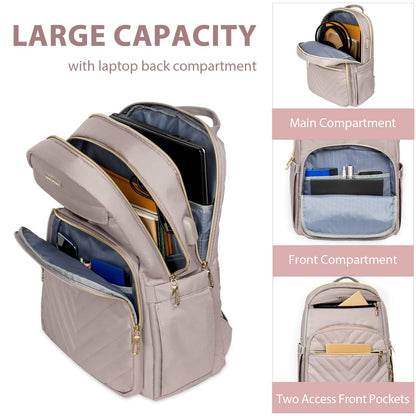 VANKEAN 15.6 inch Laptop Backpack for Women, Waterproof School Backpack for Men and Women with USB Charging Port for University, Business, Work, Travel, Camping, Pink