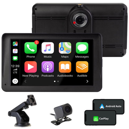 Wireless CarPlay & Android Auto, 7-inch Carplay display with 2K front camera, 1080P rear camera, Bluetooth, Mirror Link, FM, AUX, TF card.