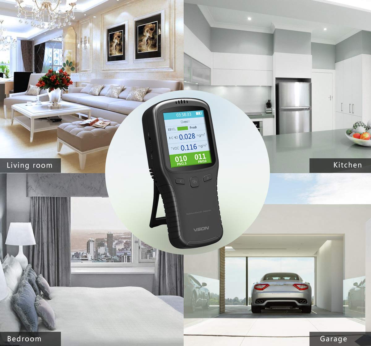 Air quality monitor, formaldehyde detector, PM air quality monitor with temperature and humidity for laboratory/office/car.