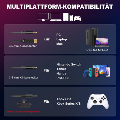Krysenix PG1 RGB Gaming Headset for PS4, PS5, PC, Nintendo Switch, Xbox. Headset with microphone, gaming headphones with noise-canceling feature. 3.5mm jack in black.