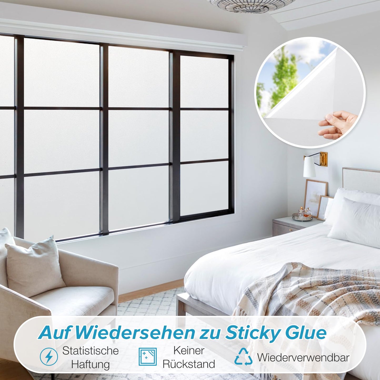 rabbitgoo Window Film Frosted Glass Film Privacy Film White 60x300cm with Grid Design for Bathroom Office Living Room Self-adhesive UV Protection Privacy Protection