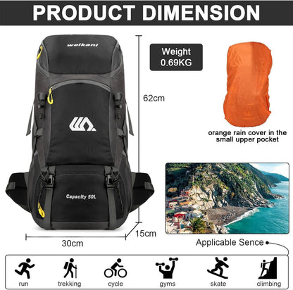 jianyana hiking backpack 50L trekking backpack rain cover travel backpack waterproof camping backpack for hiking camping mountaineering traveling sports men women