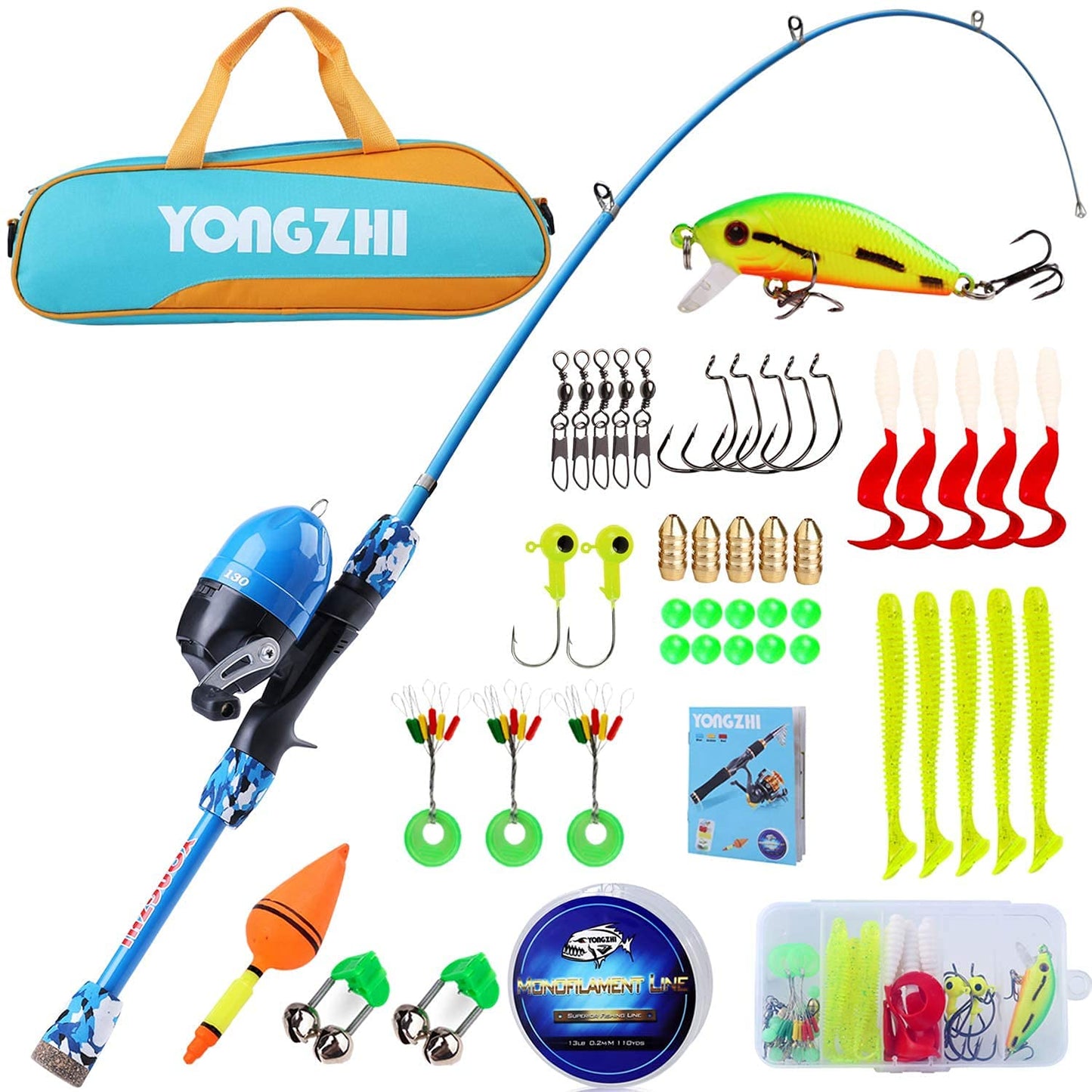 Sougayilang Kids Fishing Rods, portable telescopic fishing rod and reel combo, with fishing line, spincast fishing bag for youth, girls and boys, traveling, kids fishing rod (blue)