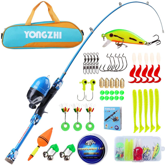 Sougayilang Kids Fishing Rods, portable telescopic fishing rod and reel combo, with fishing line, spincast fishing bag for youth, girls and boys, traveling, kids fishing rod (blue)