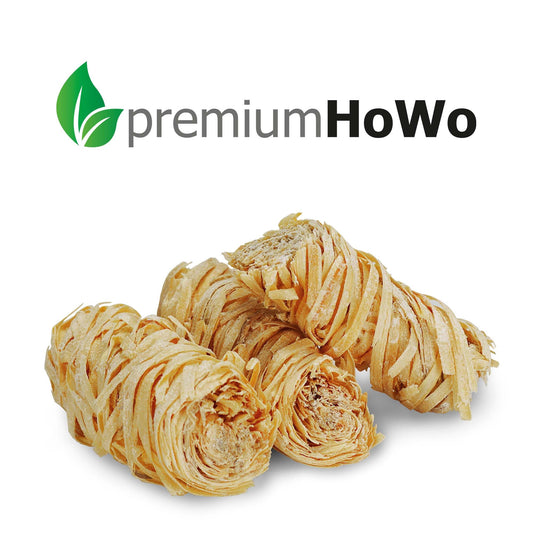 premiumHoWo (20kg = approx. 1600 pieces) Fireplace, grill, and stove starters - Eco-firelighters, wood wool, ideal for fireplace and grill - top quality Made in Germany - Also available in (3kg / 5kg / 10kg) sizes.