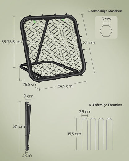 SONGMICS Soccer Rebounder, Soccer Goal for Kids, Portable, with Steel Frame, Adjustable Angle, Quick Setup, for Garden, Park, Beach, Ink Black SZQ084B01