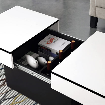 VOWNER Coffee Table, Modern Coffee Table, Extendable Desk, Living Room Table with 2 Storage Spaces, High Gloss Finish, Living Room Table 129 x 58 x 40 cm (White)