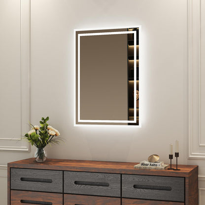Boromal bathroom mirror with lighting 60x40cm wall switch bathroom mirror horizontal/vertical 6500K cool white wall mirror light mirror