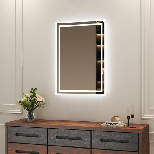 Boromal bathroom mirror with lighting 60x40cm wall switch bathroom mirror horizontal/vertical 6500K cool white wall mirror light mirror