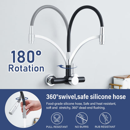 Kitchen faucet Wall-mounted sink faucet Black, Dolinvo Kitchen faucet Wall-mounted with 360° swivel, Single lever sink mixer tap wall-mounted faucet, Scald protection silicone cover.