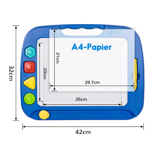 SGILE Large Magnetic Drawing Board, 42x32cm Doodle Board Magic Drawing Board Sketch Pad with 4 Shape Stamps for Kids 3+ Gift, Blue