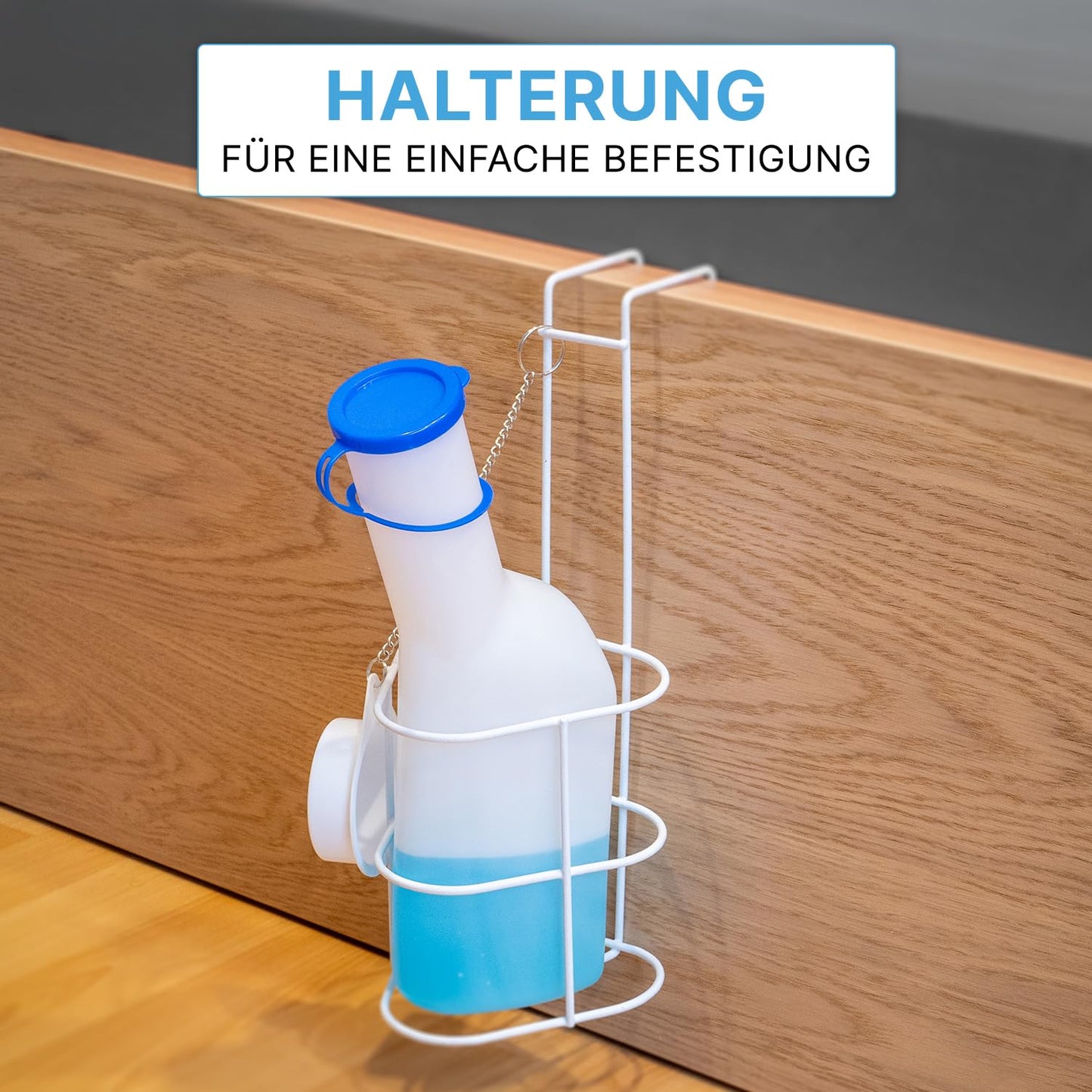 ARNOMED® PP male urinal 1L [WITH HOLDER & BRUSH], portable urinal bottle with screw cap, square-shaped male pee bottle, emergency pee bottle for men, urinal for men, duck urinal