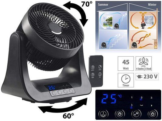 Sichler Household Appliances 3D Fan: Digital 3D Robot Room Fan and Air Circulator, 45 Watts, Ø 21 cm (standing fan, 3D turbo fan, air conditioner)
