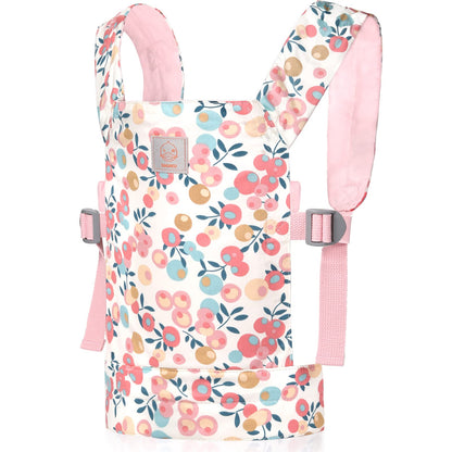 GAGAKU doll carrier, front & back cross shoulder straps, for kids over 3 years old. Made of 100% cotton in pink plum color. Ideal for carrying dolls.