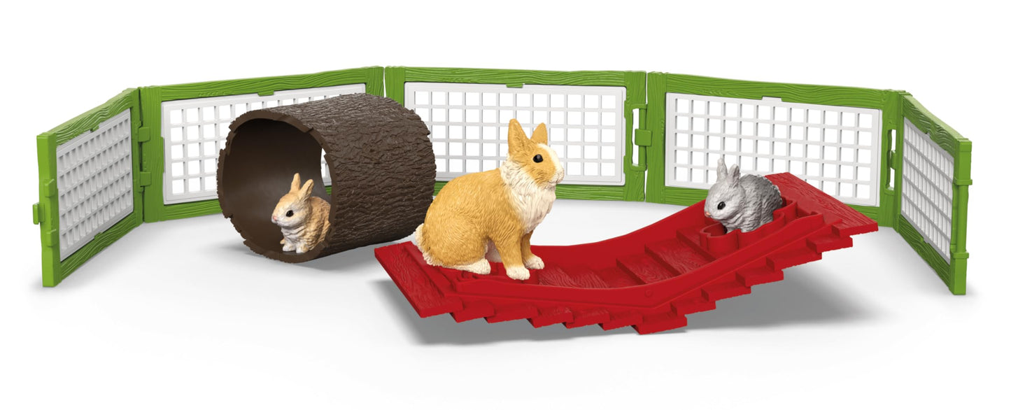 Farm World Rabbit Hutch 42728 | Set of 3 rabbits, with hutch, feed, and accessories | detailed animal figures | farm toy for kids ages 3+ | Set of 17 pieces