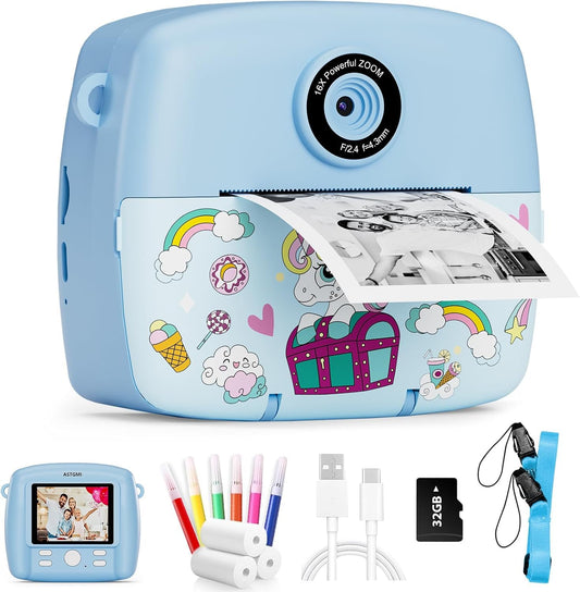 Instant Camera for Kids, Children Camera Compact Cameras 1080P HD Instant Printing of Photos, Birthday Gift Christmas Gift Toy for 3 4 5 6 8 7 9 10 11 Year Old Girls Boys 3 Rolls of Photo Paper