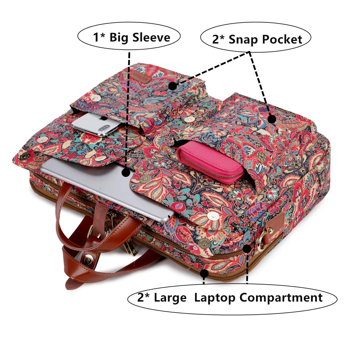 Baosha Women Laptop Bag 17 Inch Briefcase Ladies Shoulder Bags Work Bag Business Bag Multicompartment BC-07 (Multicolor Print HS)