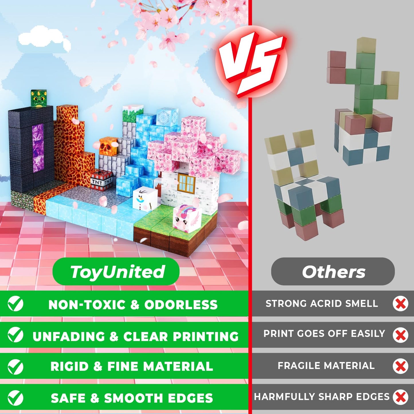 ToyUnited Magnetic Building Blocks 150 Pieces Magnet Blocks "Dragon Adventure" - Fantasy world with volcano, knights & magical cherry blossoms, toy for kids ages 4 5 6 7 8 9 years