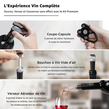 Flauno Electric Corkscrew Wine Set - Automatic Bottle Opener, Wine Foil Cutter, Decanter Spout with Aerator, and Vacuum Wine Stopper - The Perfect Gift for Wine Lovers