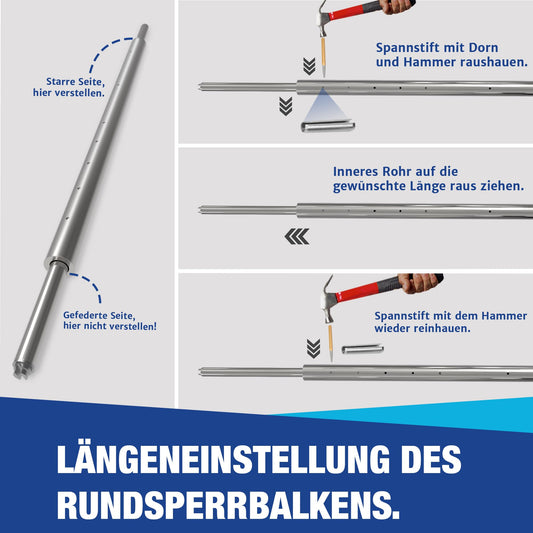 Round locking bar, locking rod, clamping bar, 1200-1600 mm, combination pin 19/24mm | for airline rail | combo anchor rail | rod rail (2)