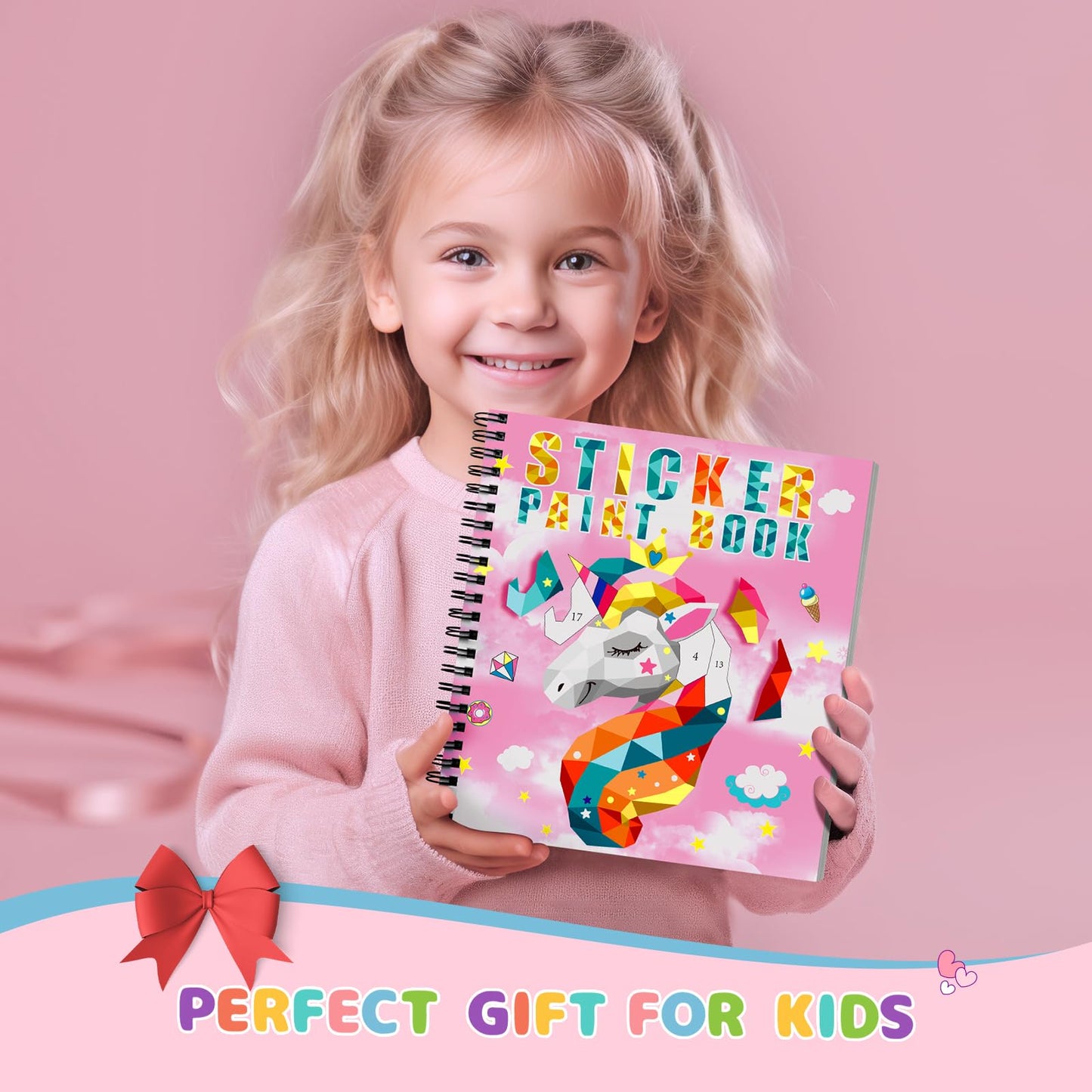 TCJJ 4 Pcs Unicorn Sticker Book for Kids 4-10 Years, 40 Picture Sticker Book Girls by Number, Children's Sticker Books to Improve Intelligence, for Christmas Gifts, School