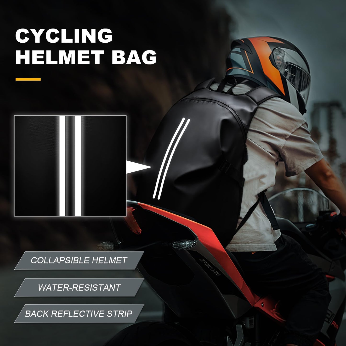 WEPLAN Motorcycle Backpack Men Waterproof Helmet Bag Motorbike Backpacks Helmet Backpack Motorcycle Helmet Women Motorcycle Backpack Men Motorcycle Backpacks Reflective Travel Backpacks Lightweight, Black L
