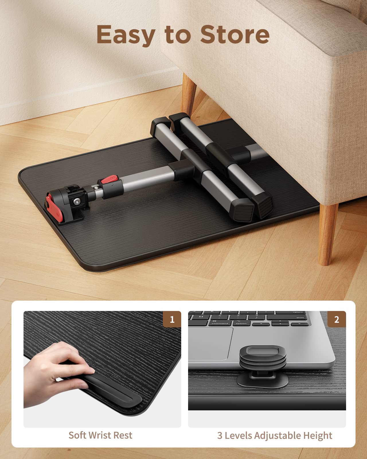 Table, SAIJI Adjustable Bed Table, with 4 adjustable angles, Foldable Lapdesk for working, studying, reading, writing, eating on sofa, couch, floor. Fits up to 17" laptop (60*33cm black)