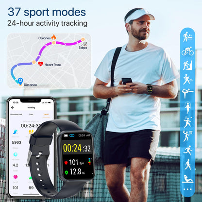 Women's smartwatch, fitness tracker 1.83 Full Touchscreen fitness watch for women, 37 sports modes activity tracker, pedometer, heart rate monitor, men's smartwatch with phone function for Android iOS.