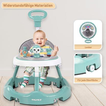 Twinky® walking aid with playset & floor mat - Sturdy 4-way adjustable preschool walking aid - Perfect as a walking aid for your little one's first steps (Mint Green)