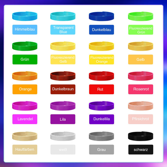 ANCHARA 3D pen filament PCL, 20 colors, 10m each - 3D pen PCL filament 1.75mm, 3D pen color set for low temperatures, 3D kids pen and 3D printing pen accessories.