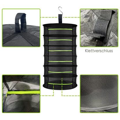 MORELX Herb Drying Rack, 6-layer Drynet, Hanging Drying Net with zippers, Foldable Drying Net with S-hooks and storage bag.