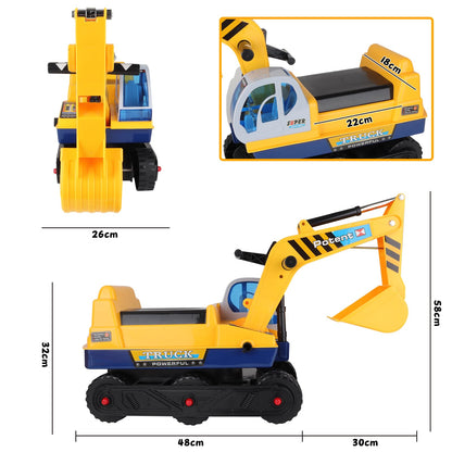 deAO 2-in-1 sit-on digger for toddlers- pedal-free kids vehicle with two different shovels