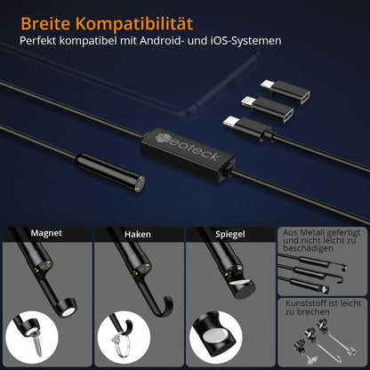 Neoteck Endoscope Camera 1920P HD Snake Inspection Camera Waterproof with 8 LED Lights Inspection Camera Pipe Camera for Android and iOS Smartphone (5M)