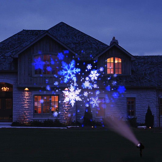 Eambrite Snowflake Projector Light LED White/Blue Rotating Snowfall Landscape Projection Decorative Christmas Lighting with Timer for Birthday Wedding Theme Party Garden Home