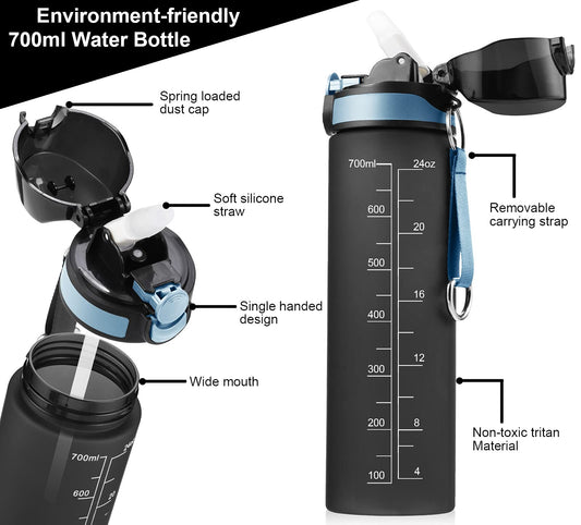 Capsule Bottle Holder Bike Set, Bike Drink Holder with 610ml 700ml 750ml Water Bottle, Screws, Lightweight Strong Bottle Holder for MTB, Road Bike (Black, 700ml-black)
