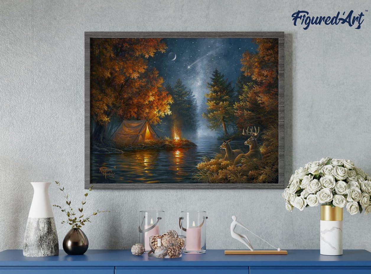 Figured'Art Paint by Numbers Adults With Frame Camping under the Starry Sky - Paint by Numbers Craft DIY Kit 40x50cm With Stretcher Frame (unstretched)