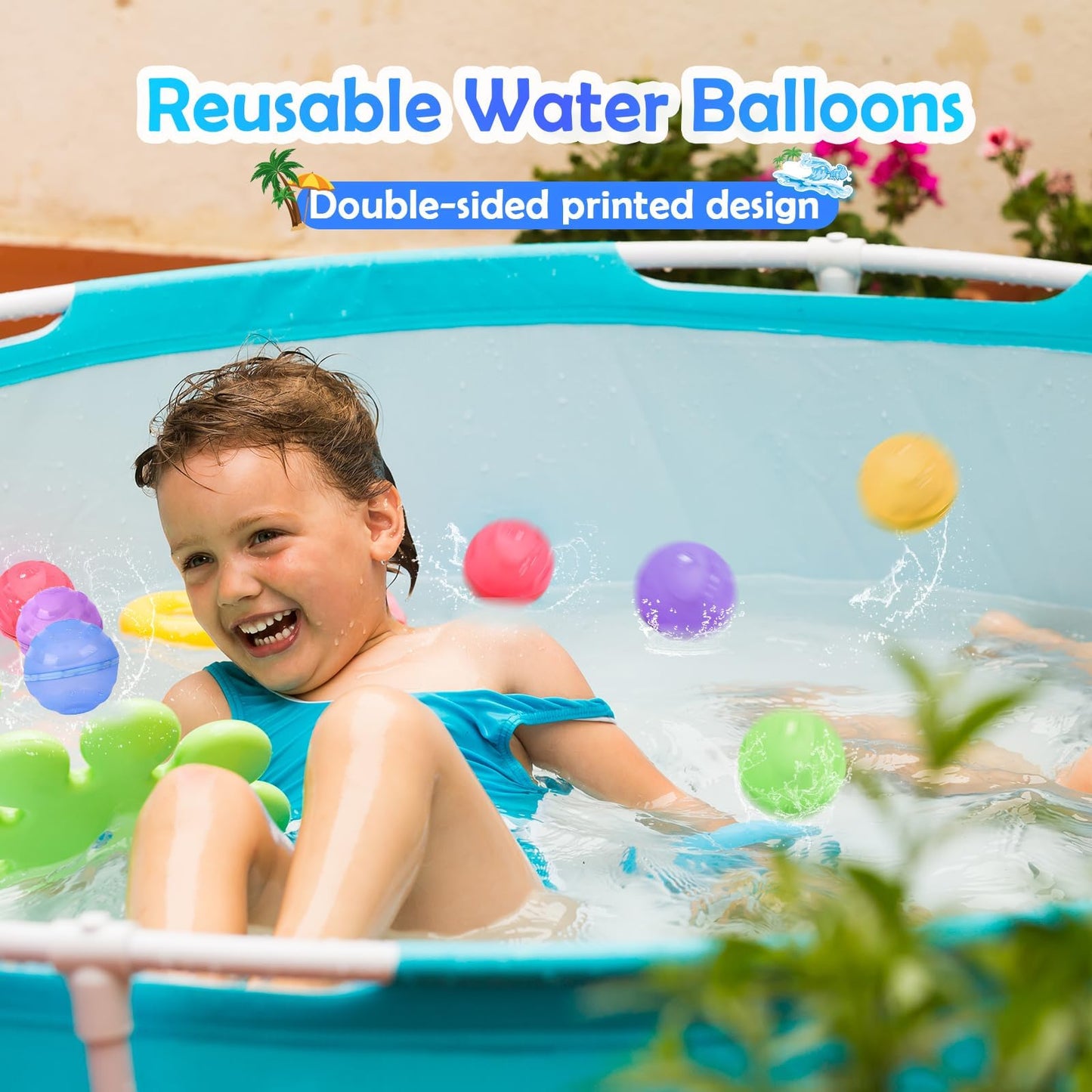Ligtmore water balloons self-sealing, 16 piece reusable water balloons, magnetic water balloons, 1-second quick-fill water balloon set, suitable for kids, adults, beach, pool party.