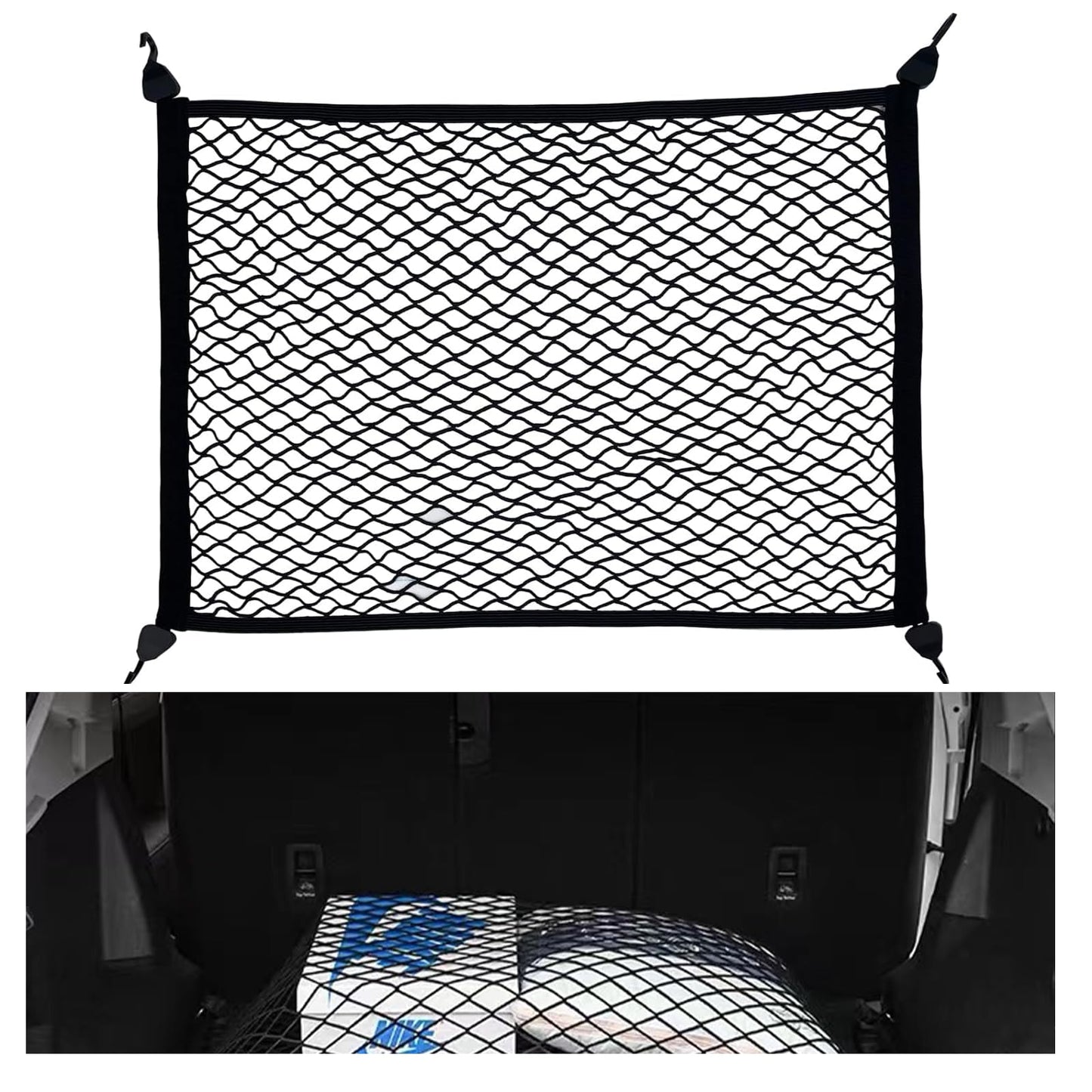 OMJMYY Trunk Net Luggage Net 80x100cm Extends to 210x140cm Trunk Storage Net for Car Roof with 4 ABS Hooks for Most Cars
