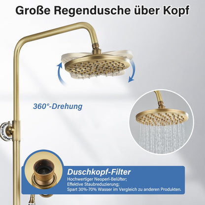 Suguword Vintage Brass Shower System with Ceramic Handles Tub Spout Brass Shower Faucet Shower Set Shower System Rain Shower Set with Shower Head Handheld Shower Head Anti-Limescale Shower Set